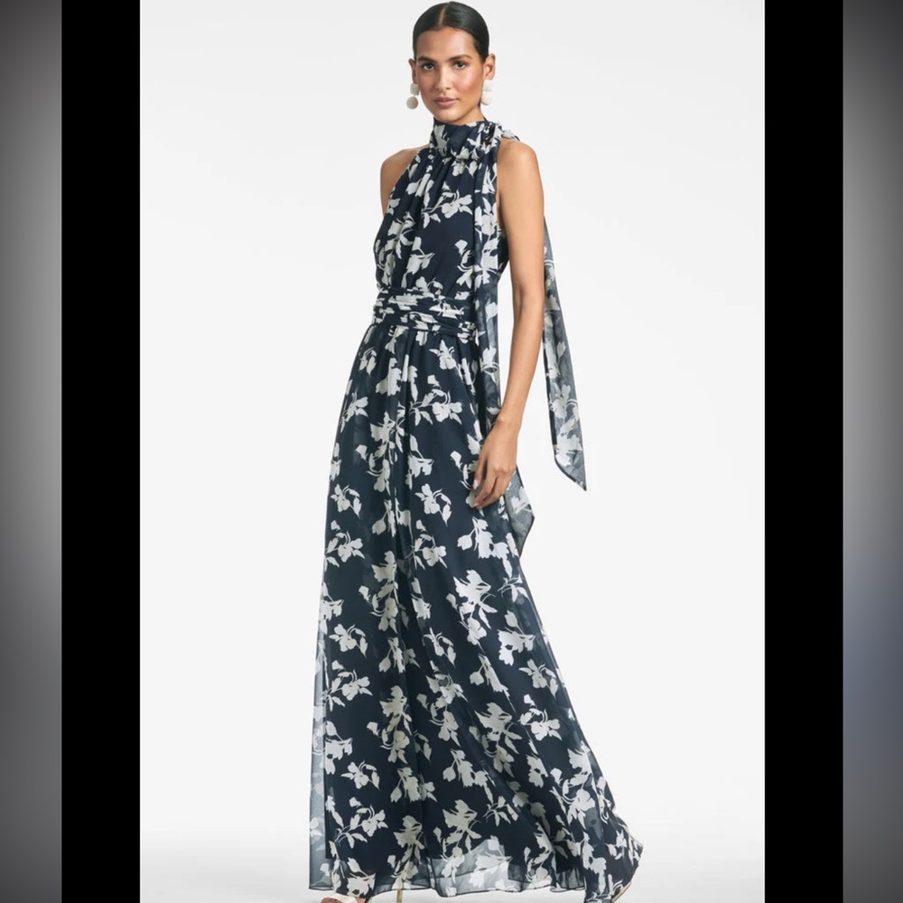 Sachin + Babi Navy and White Floral Halter Maxi Dress